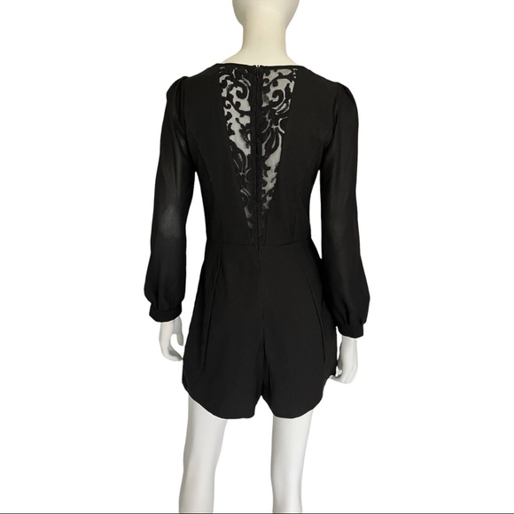 Long Sleeve Black Romper with Lace Insert - Picture 2 of 8
